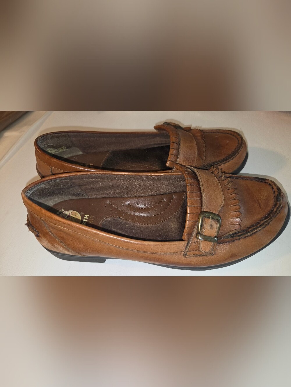 Earth Spirit Tan Leather Kiltie Penny Loafers with Buckle 8.5